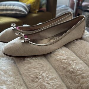 Manolo Blahnik Bone fabric Flats with Bow Detail